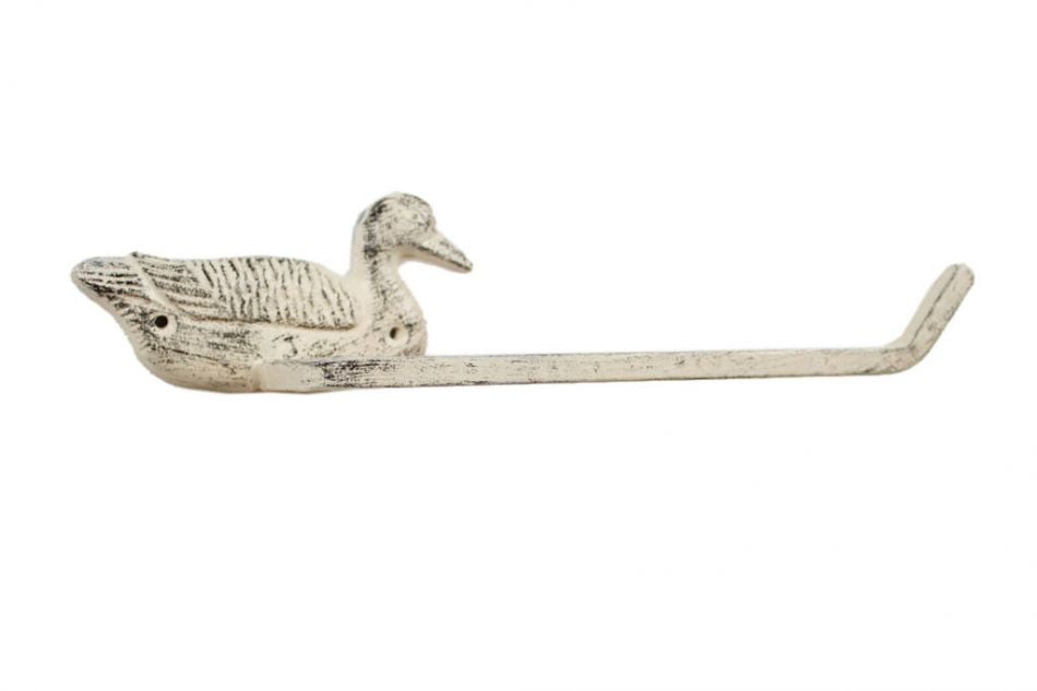 Whitewashed Cast Iron Mallard Duck Toilet Paper Holder 10