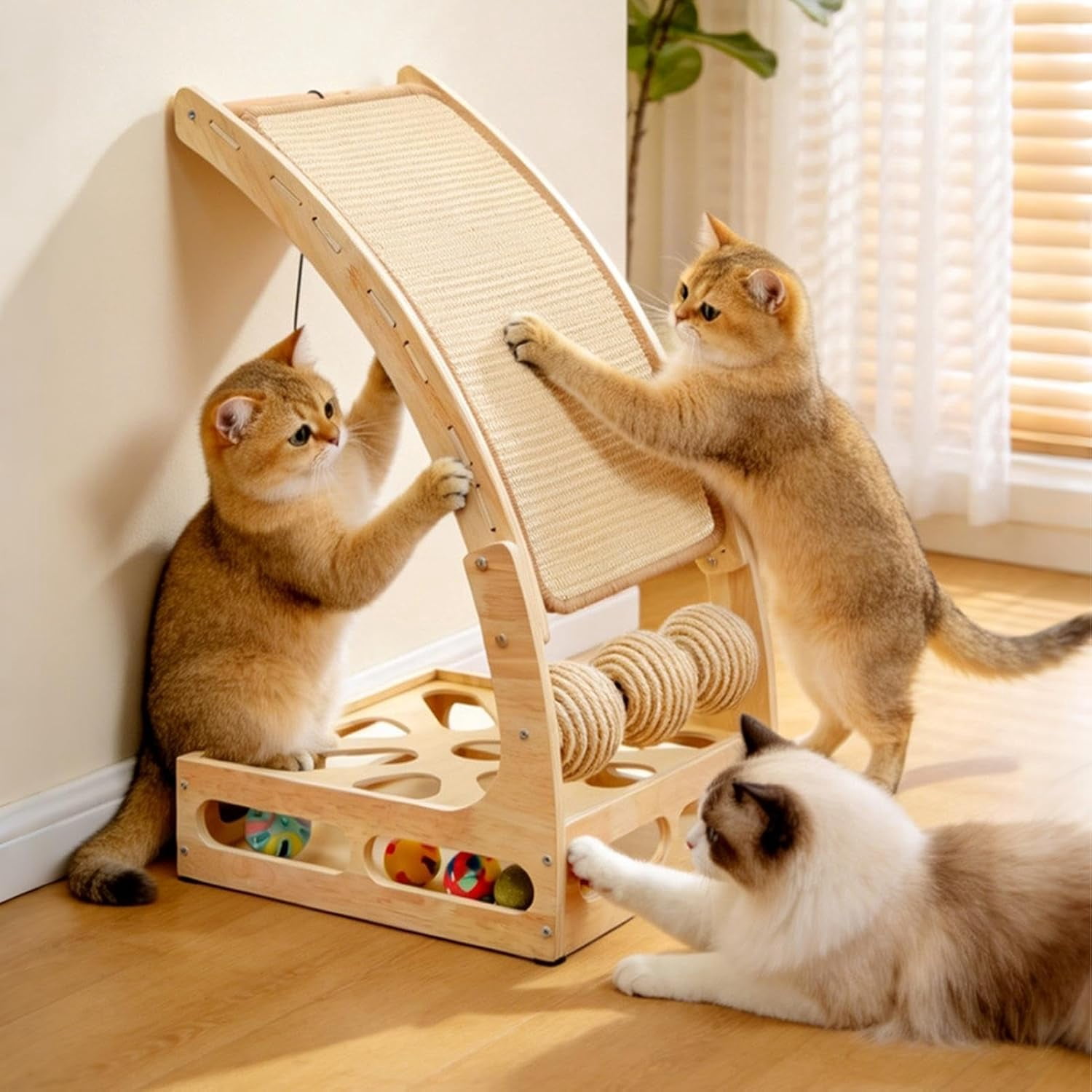 Cat Scratching Post with Fan Toy, Wear Resistant Lint Free