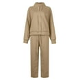 thumbnail image 3 of Womens Two Piece Lounge Sets Mock Turtleneck Tops Wide Leg Drawstring Pants Sweatsuit with Pockets Khaki XL, 3 of 4