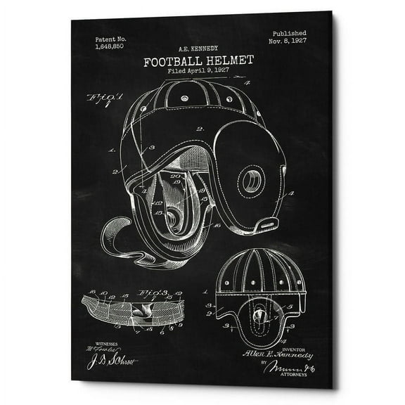 Epic Graffiti  "Football Helmet Blueprint Patent Chalkboard" Giclee Canvas Wall Art, 12" x 18"