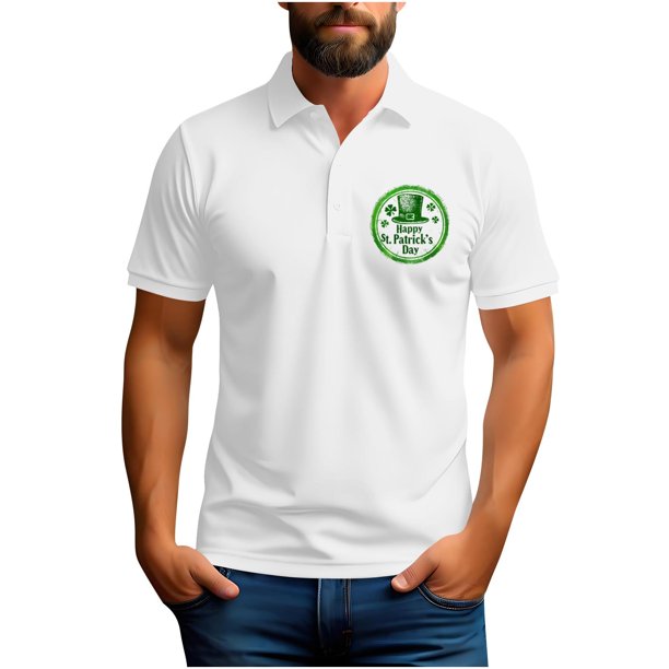 Blusa y camisa informal de manga corta con cuello vuelto y estampado de San Patricio para hombre.
