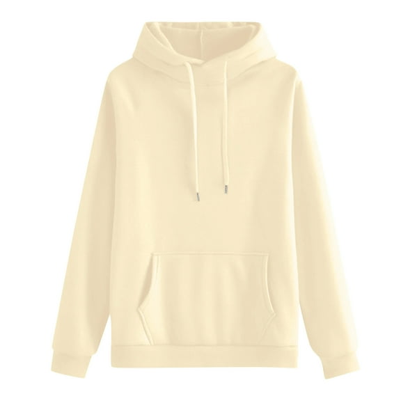 Wutalume Women's Casual Round Neck Long Sleeve Solid Color Hooded Sweatshirt, Comfortable and Versatile Top for Daily Wear, Offering a Relaxed Fit and Easy Movement,Beige L