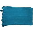 thumbnail image 5 of 100% Cotton Seed Stitch Knit with Decorative Pom Poms Oversize Breathable Throw (50" x 70") (Teal), 5 of 5