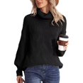 thumbnail image 6 of Domzest Turtleneck Sweater Womens Chunky Cable Knit Pullover Sweaters Long Sleeve Loose Fit Fall Winter Jumper Top Black XXL, 6 of 7