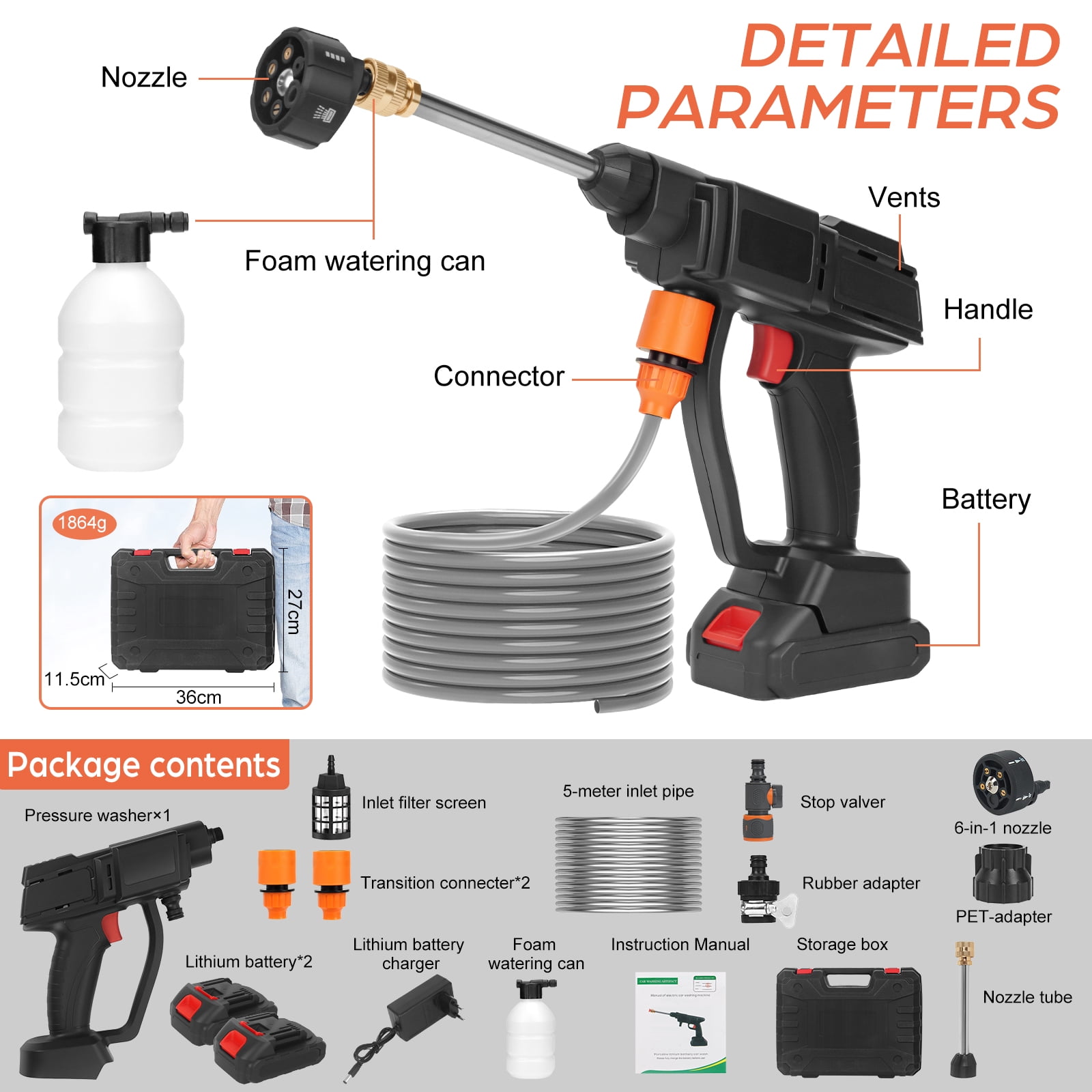 Furuoping Cordless Pressure Washer – Electric Power Cleaner 1100 PSI Battery Powered with Foam Cannon and 6-in-1 Nozzle for Outdoor Garden Wall Cleaning