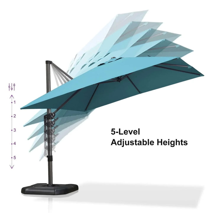 PURPLE LEAF OUTDOOR 10x10 ft Square Offset Cantilever Umbrella with 360-degree Rotation, Aluminum for Outdoor Patio Garden Deck Pool, Turquoise Blue