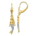 thumbnail image 4 of 10K Yellow Gold & White Rhodium Plated Brushed & Polished Mermaid Dangle Earrings, 4 of 7