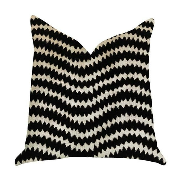Jagged Fringe Luxury Throw Pillow in Black & Beige, 20 x 26 in. Standard