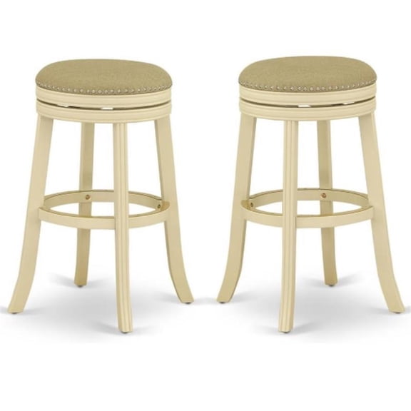 Home Square 30" Wood Backless Bar Stool in Linen White - Set of 2