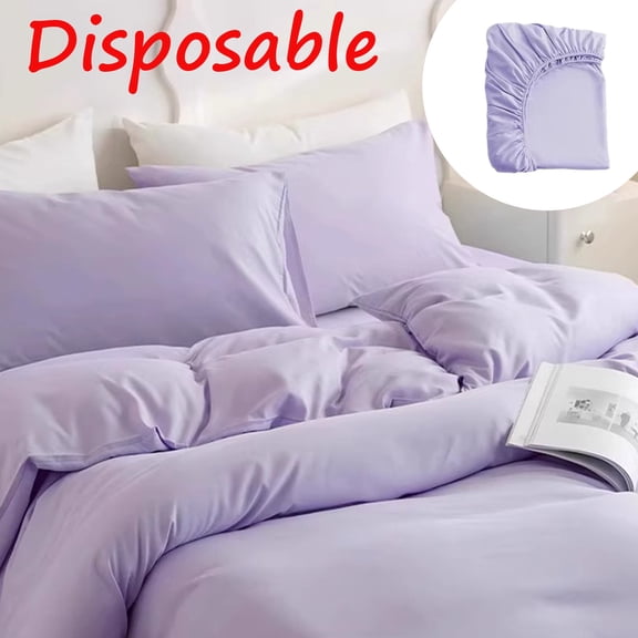 Tarmeek 4 Piece Disposab Bed Sheet Set Queen Size Deep Pocket, Hotel Quality, Ultra Soft Microfiber, Fits 18-Inch Mattress, Includes 1 Fitted Sheet, 1 Flat Sheet, 2 Pillowcases (Purple, 90.6"x90.6")