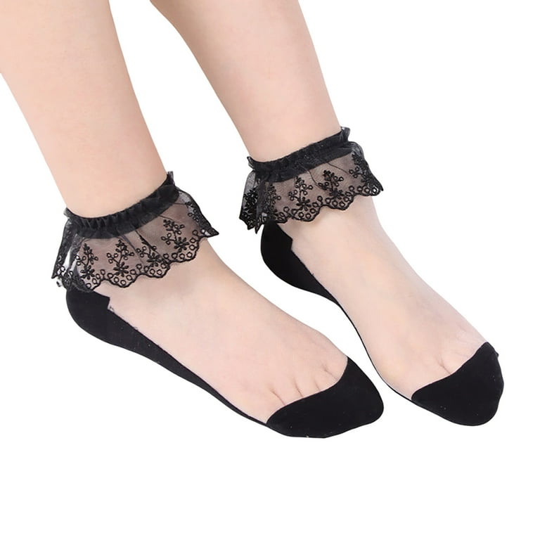1 Pairs Women's Ballerina Socks Solid Lace Socks Short Stockings