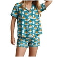 thumbnail image 5 of UngA Halloween Pj Sets for Woman Women's Halloween Shorts Pajama Set Pumpkin Ghost Short Sleeve Button-Up Pajama Set Bat Bow Loose Fit Sleepwear Blue,2XL, 5 of 7