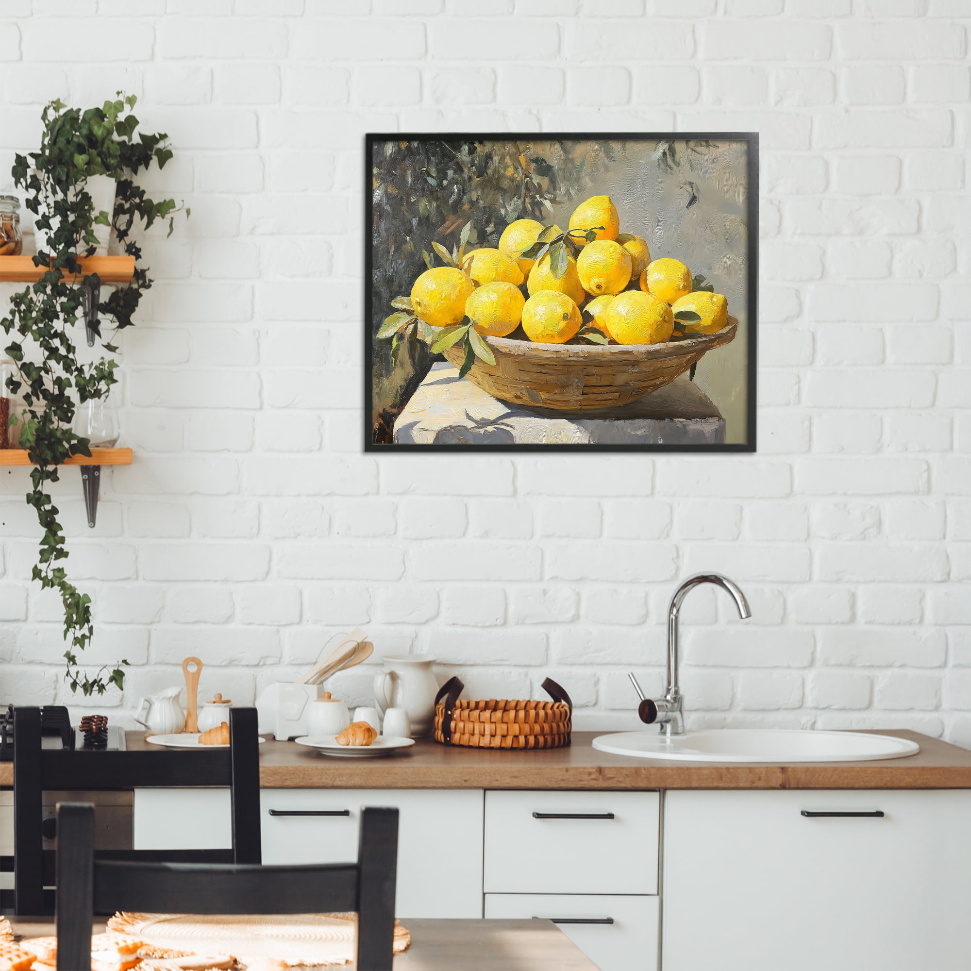 Stupell Industries Basket of Lemons in Sunlight Black Framed Giclee Art, design by Creative Studio