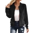 thumbnail image 2 of Bomber Jacket Women Fall Lightweight Long Sleeve Casual Faux Suede Zip Up Jackets Coat Outerwear Streetwear, 2 of 5