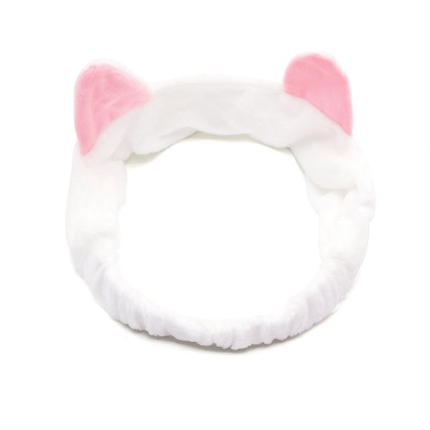 Banda para el cabello con lavado facial, banda para el cabello de franela de felpa para mujeres coreanas, banda para el cabello con orejas de conejo y cuernos de gato para maquillaje estéreo