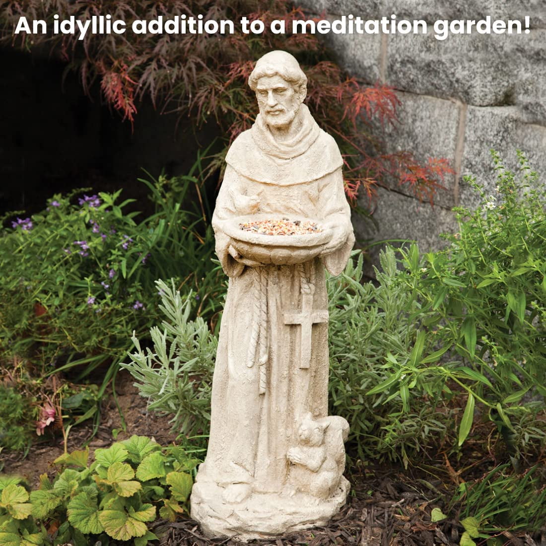 Bits and Pieces St. Francis 66cm Garden Statue, Bird Feeder
