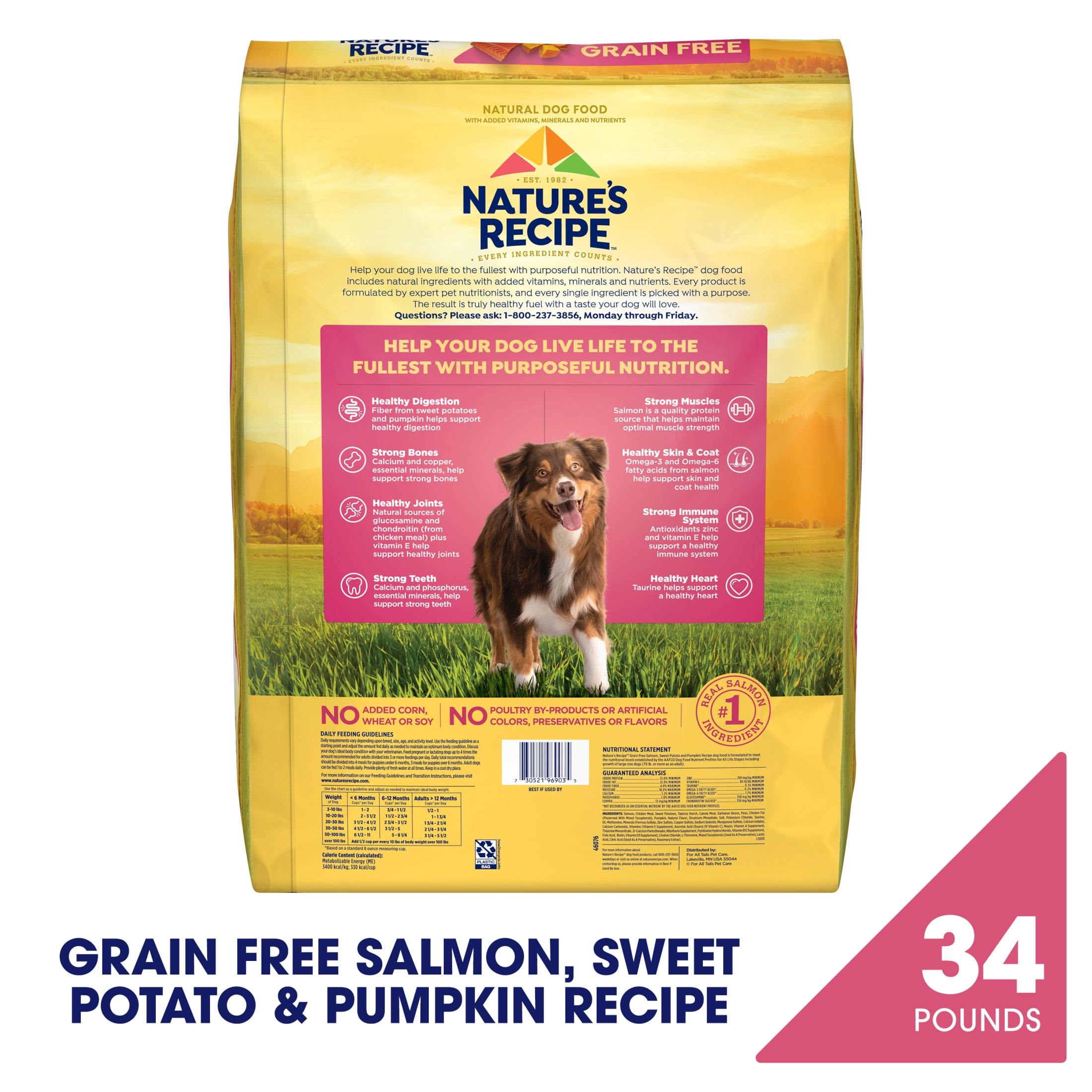 Nature′s Recipe Dry Dog Food, Grain Free Salmon, Sweet Potato & Pumpkin Recipe, 34 lb. Bag