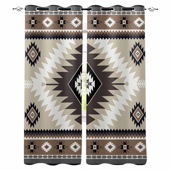 Fsddascl Brown Boho Blackout Curtains for Bedroom/Living Room, Thermal Insulated Kitchen Curtains, Vintage Rustic Southwest Aztec Geometric Grommet Darkening Window Treatment Drapes 42"x63"x2