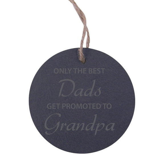 Only the Best Dads Get Promoted to Grandpa 3.25-inch Circle Slate Hanging Christmas Tree Ornament with String