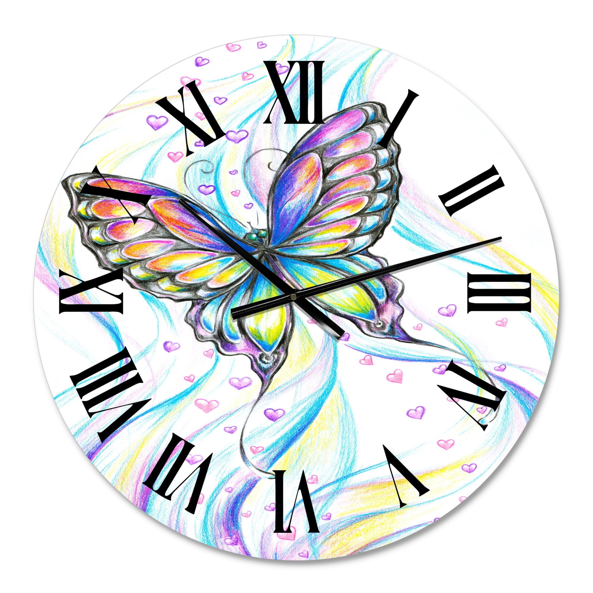 Designart 'Iridiscent Butterfly' Traditional Wall Clock