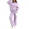thumbnail image 7 of Huankd Sweatsuits Women 2 Piece Outfit Fleece Oversized Hoodie Wide Leg Sweatpants Track Suits Matching Lounge Pants Sets Light Purple 2XL, 7 of 7