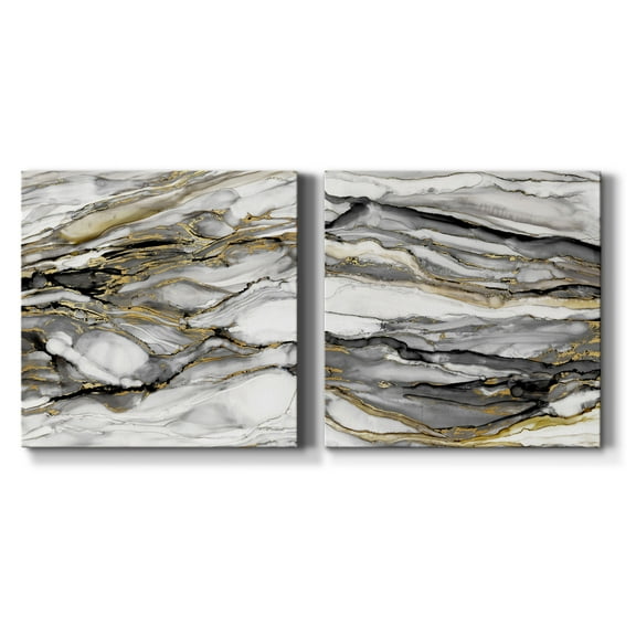 Marbled Gold I - Premium Gallery Wrapped Canvas - Ready to Hang Set of 2 - 10 x 10 Each
