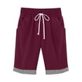 thumbnail image 3 of Cutuoiiu Casual Womens Bermuda Shorts Cotton Linen-Like Drawstring Closure with Striped Trim and Pockets for Summer Gift, 3 of 7