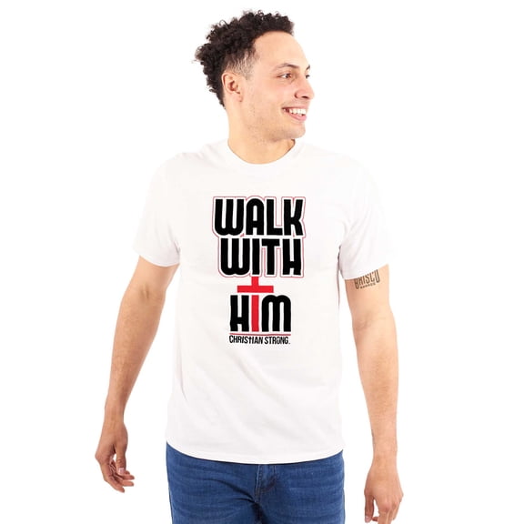 Walk With Him Jesus Christ Faith Men's Graphic T Shirt Tees Brisco Brands S