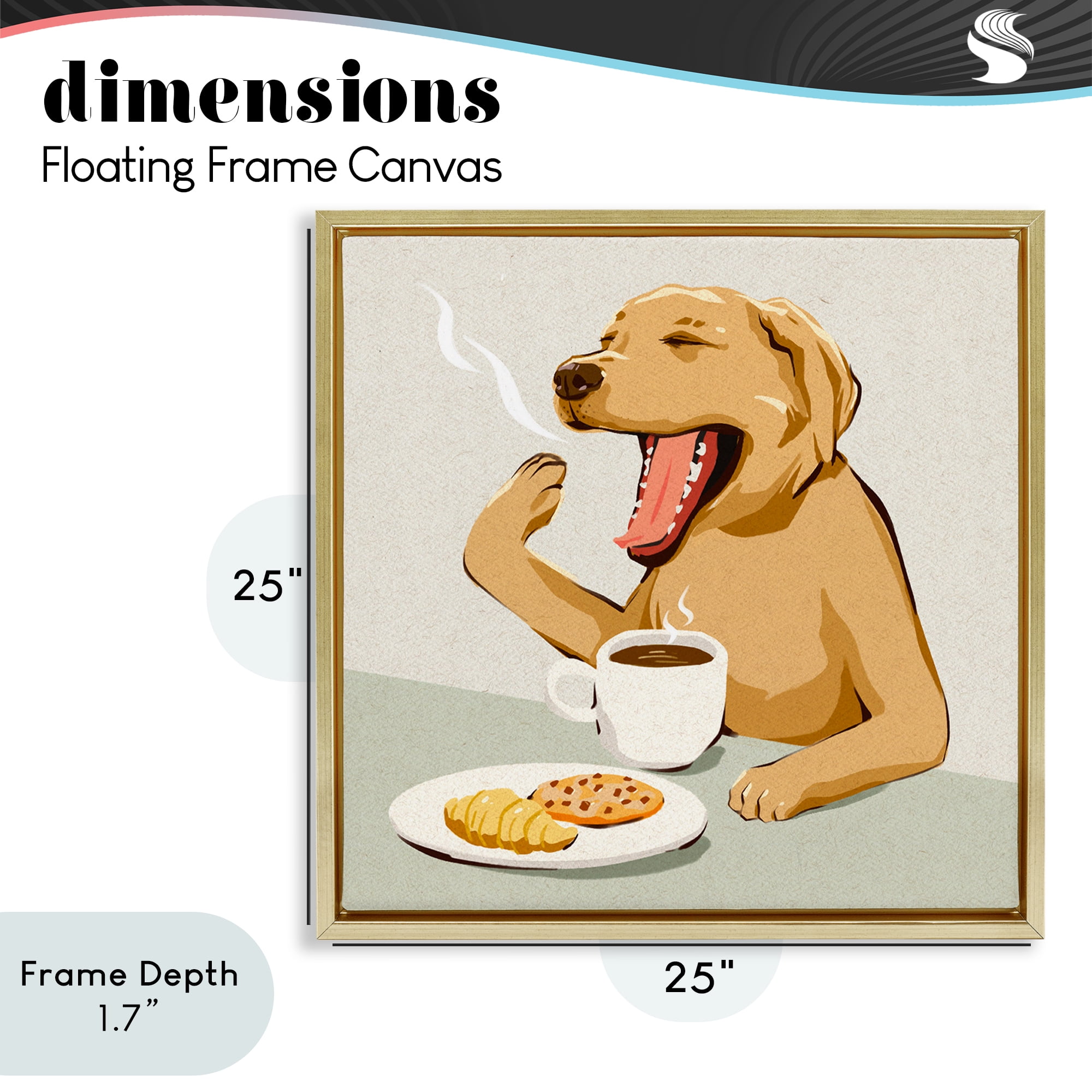 Stupell Industries Yawning Dog Morning Coffee Gold Framed Floater Canvas Wall Art, design by Ziwei Li