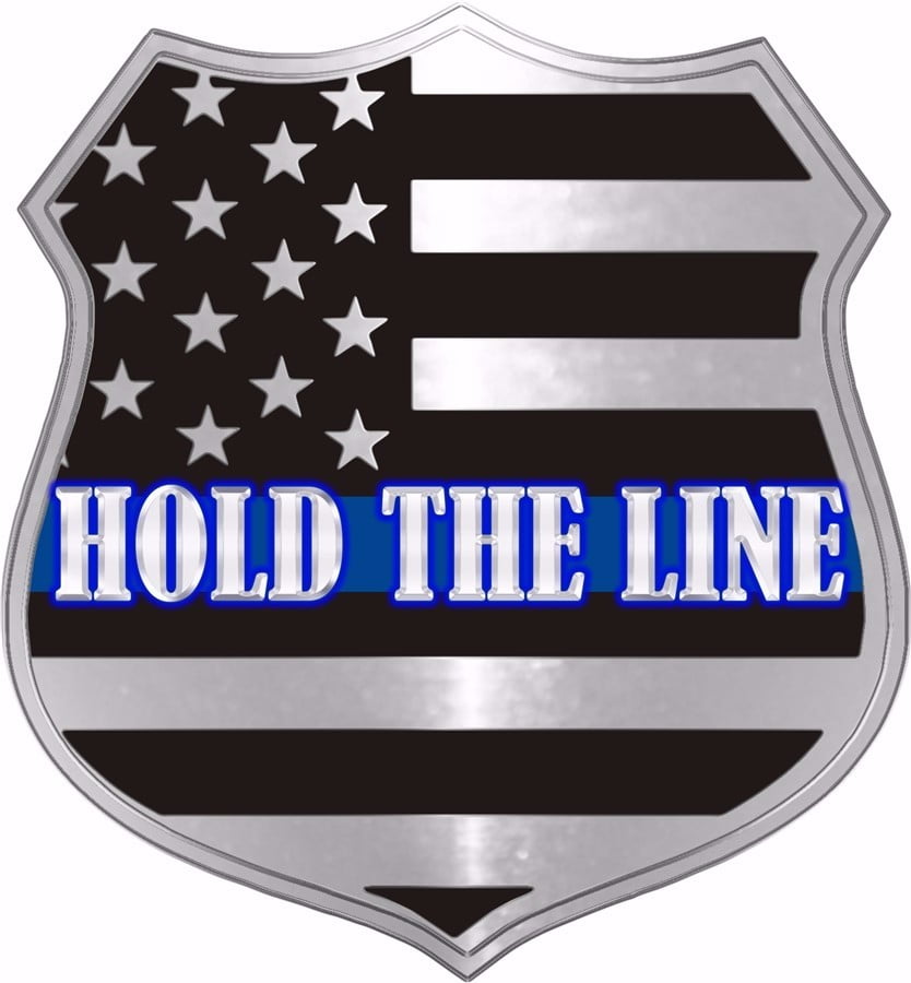 Hold The Line Thin Blue Line Shield Metallic Reflective Decal 4 Inch
