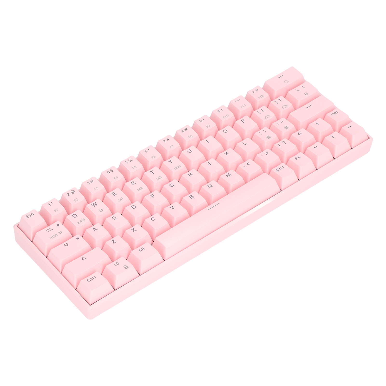 Pink Mechanical Keyboard, 64 Keys Type C Wired 3 Modes Wireless