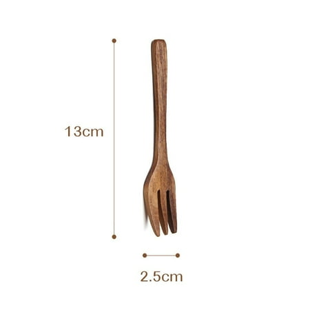 

1PC Wooden Spoon Dessert Fruit Serving Fork Drink Tableware Food Utensil Kitchen Gadgets