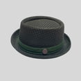 thumbnail image 6 of Venzia Mesh Pork Pie Fedora Hat Breathable Fabric Band Metal Button Short Brim Outdoor Travel Beach Casual Summer Sun Protection Classic Retro Headwear Cap,One Size, 6 of 6
