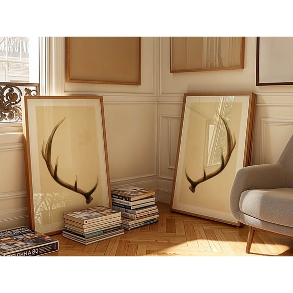Retro Outdoors Art Prints Deer Antler Western Wall Prints Home Office Decor Nature Wall Art Hunting Set 2 Unframed Paper Print 8x12