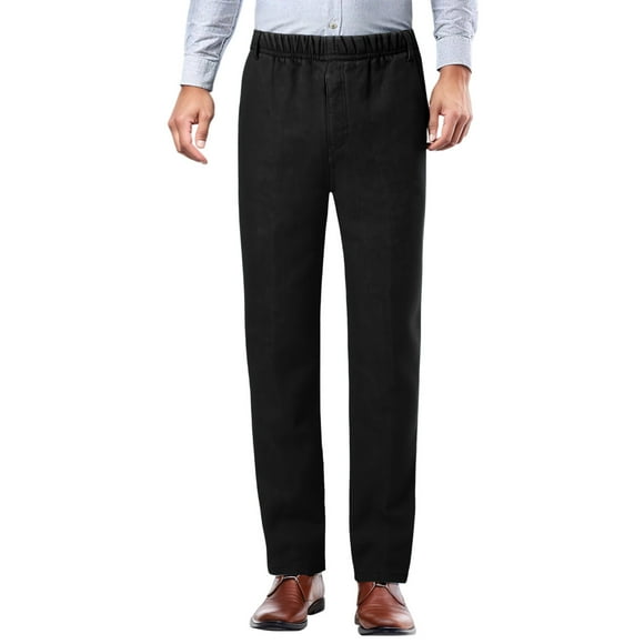 QHFBli Mens Jeans Men's Winter Lined Denim Pants Elastic Waist Comfort Stretch Straight Leg High Rise Casual Trousers for Black XXXL