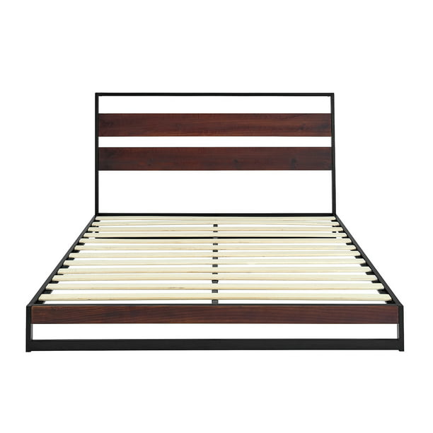 Modern Metal Platform Full Bed Frame, Low Profile Metal Bed Frame With Headboard