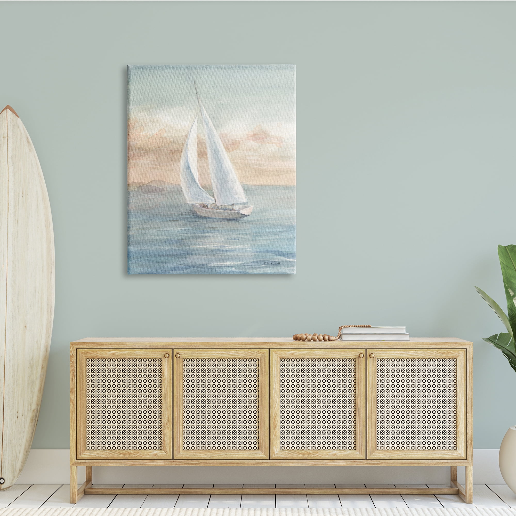 Stupell Indtries Morning Sunrise Sailboat Soft Pink Contemporary Ocean Sky,36 x 48,Design by Danhui Nai