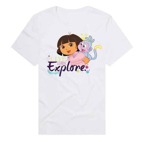 Popfunk Dora The Explorer Live, Learn, Explore Unisex Adult Premium T Shirt (Small) White
