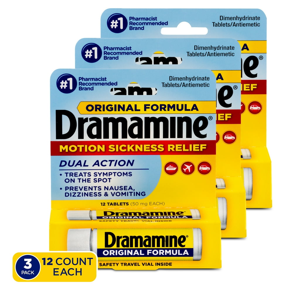 Dramamine Original Formula Motion Sickness Relief, 12 Count, 3 Pack