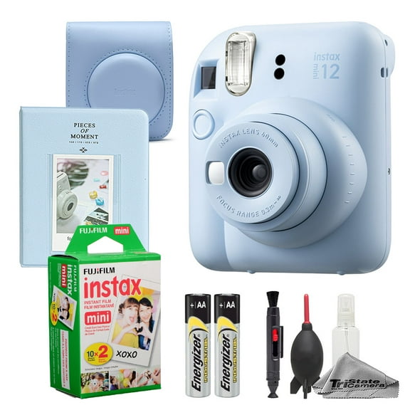 Fujifilm Instax Mini 12 Camera (Pastel Blue)   Case   Instax Mini Instant Film (20 Sheets)   Cleaning Kit   Mini Photo Album