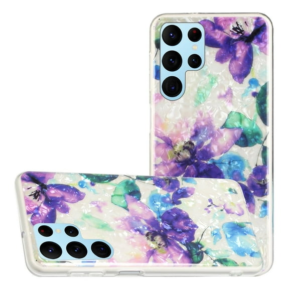 for Galaxy S22 Ultra 6.8" 2022 Case, Slim Flexible TPU Fashion Shell Pattern Durable Shockproof Protective Case for S22 Ultra Ladies Girls Women Men, Ink Flower