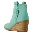 thumbnail image 3 of FSJ Women Classic Wedge Mid Heel Ankle Boots Braided Side Round Toe Western Pull On Cowboy Booties Office Shoes Size 9.5 Turquoise, 3 of 4