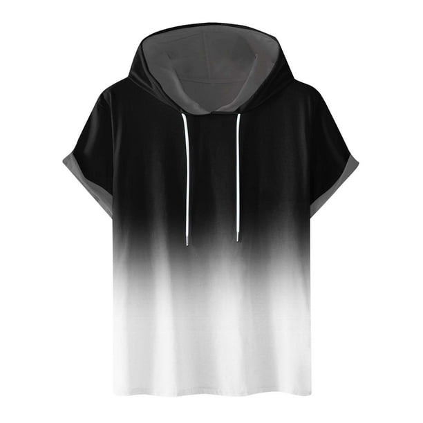 Mens Casual Shorts Digital Gradación Impresión Pullover Fitness Deportes Camiseta con Capucha, Blusa de Cuello Redondo de Poliéster para Al Aire Libre, Diario Y Todo