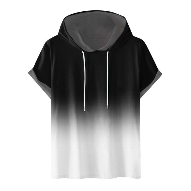 Besolor Mens Casual Hooded Tops Gradient Drawstring Short Sleeve Shirts Sports ness Pullover Summer Blouse