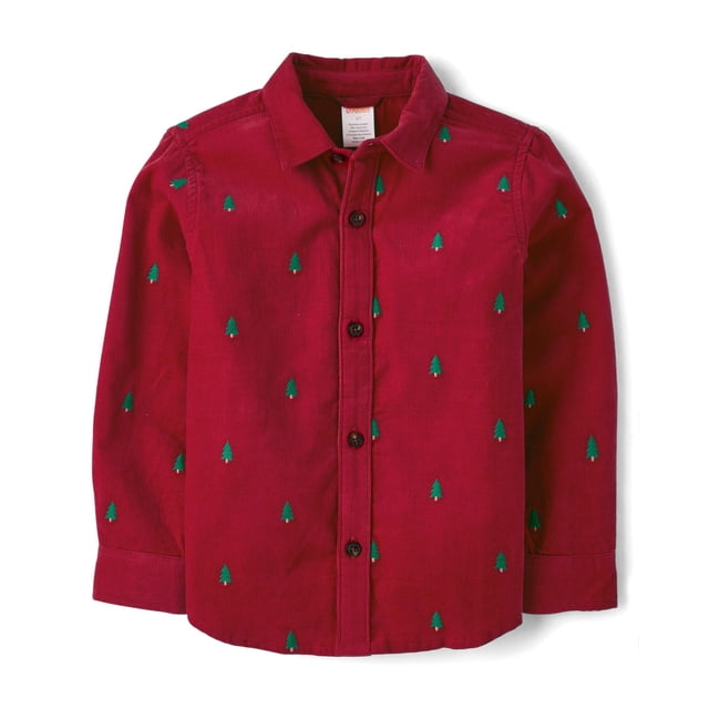 Camisa Gymboree para niños pequeños de manga larga con botones, roja, 8 años