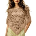thumbnail image 2 of YTCAMLO Sequin Womens Tassels Poncho Top Dressy Hollow Out Shawl Capes for Party Festival See Through Cover Up Beachwear, 2 of 5
