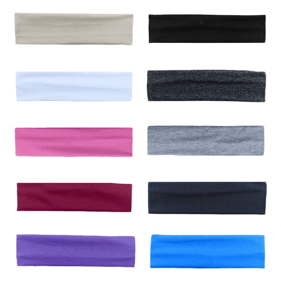 Women's Wide Sports Headband Elastic Breathable Moisture Wicking Hairband for Running Yoga Gym Workout Daily Wear Fitness,Pack of 10 Pieces Each
