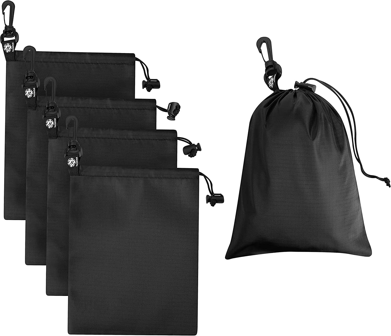 PALTERWEAR Drawstring Bag - Cinch and Ditty Pouch with Clip for Travel,  Outdoor, Sports - Set of 5 (7 x 9 inch, Black)