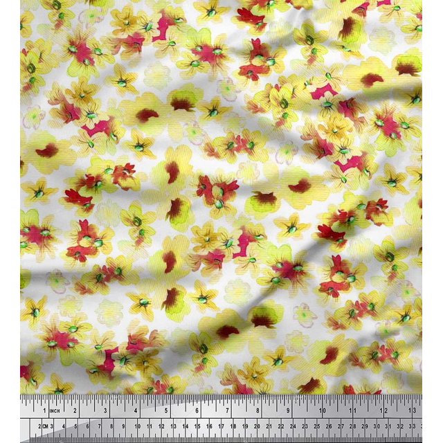 Soimoi Tissu Jaune Poly Georgette Imprimé Floral Tissu de Couture BTY 52 Pouces de Large