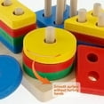 thumbnail image 3 of Wooden Building Blocks Set  Wooden Educational Toy  Wooden Shape Color Recognition Preschool Stack and Sort Geometric Board Blocks for Kids Children, 3 of 11